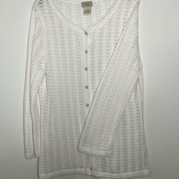 L.L. Bean vintage Women's white crochet Cardigan Sweater size medium - Picture 7 of 16